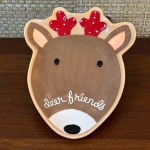 🎄VTG 2000s Hallmark Holiday Deer Friends Glazed Ceramic Reindeer Serving Plate